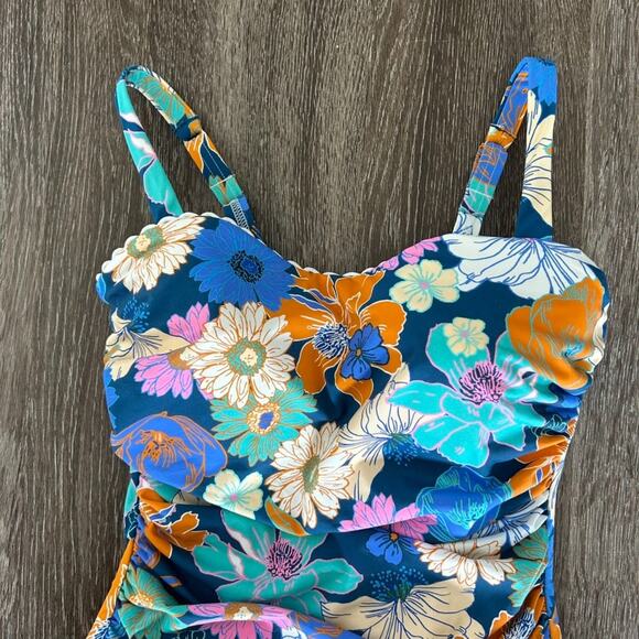 EUC Profile by Gottex Rising Sun One Piece Swimsuit D-Cup Blue Floral Ruched - Picture 4 of 15